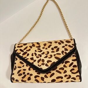 Kotur Ponyhair Leopard Pattern Shoulder Bag with Gold Chain